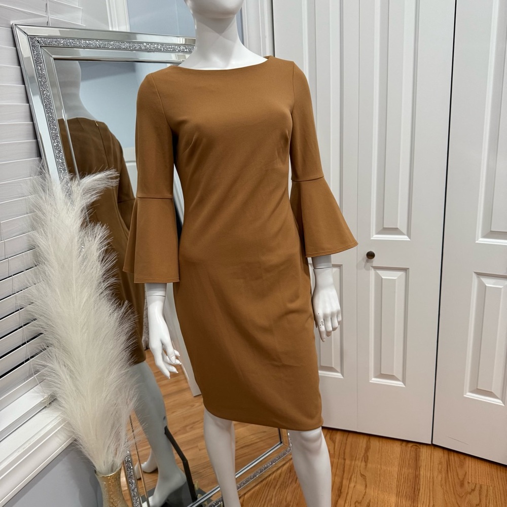 Calvin Klein Tan Long Sleeve Dress